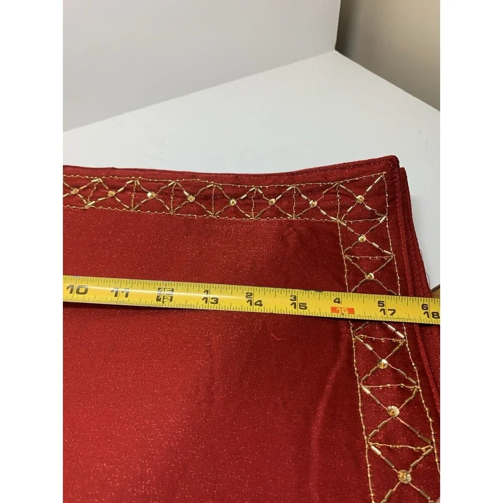 Christmas Placemats Lot Of 4 Gold Beaded Red Rectangle Holiday Dinnerware Table